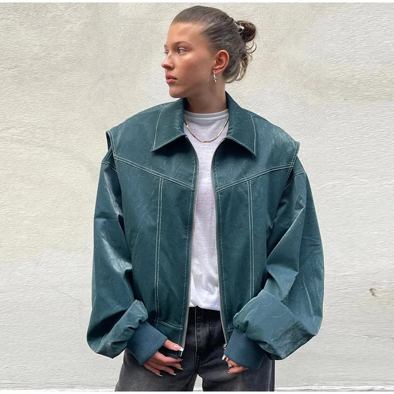 Vintage Contrast Stitch Lapel Long Sleeve Jacket