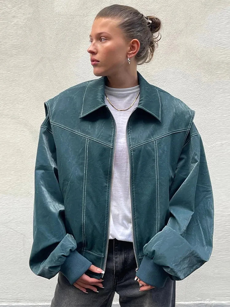 Vintage Contrast Stitch Lapel Long Sleeve Jacket