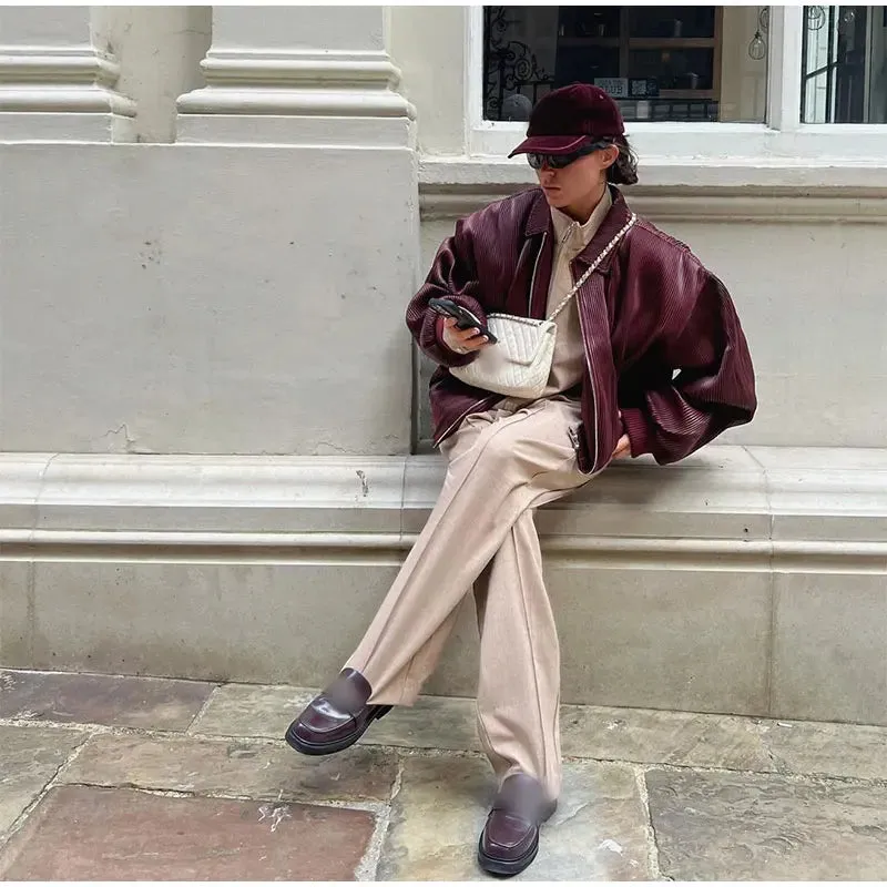 Vintage Contrast Stitch Lapel Long Sleeve Jacket