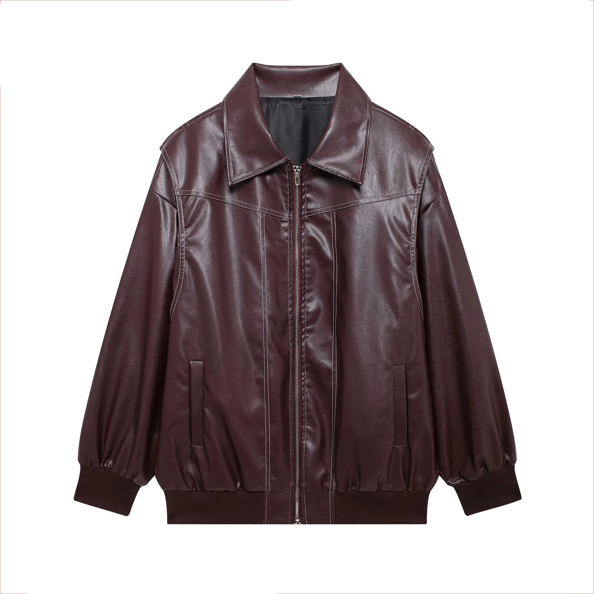 Vintage Contrast Stitch Lapel Long Sleeve Jacket