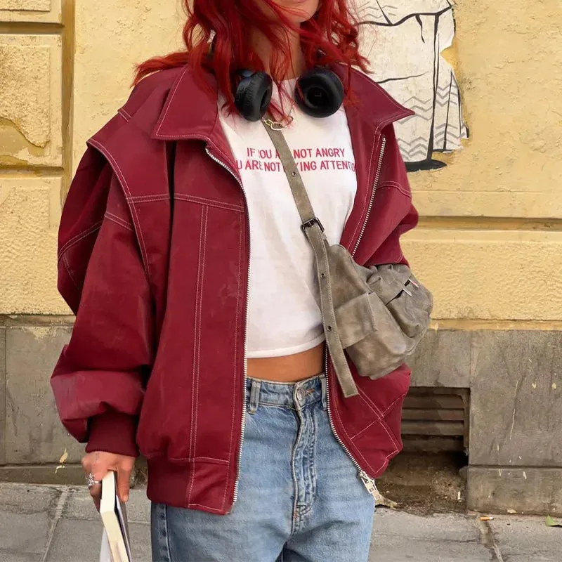 Vintage Contrast Stitch Lapel Long Sleeve Jacket