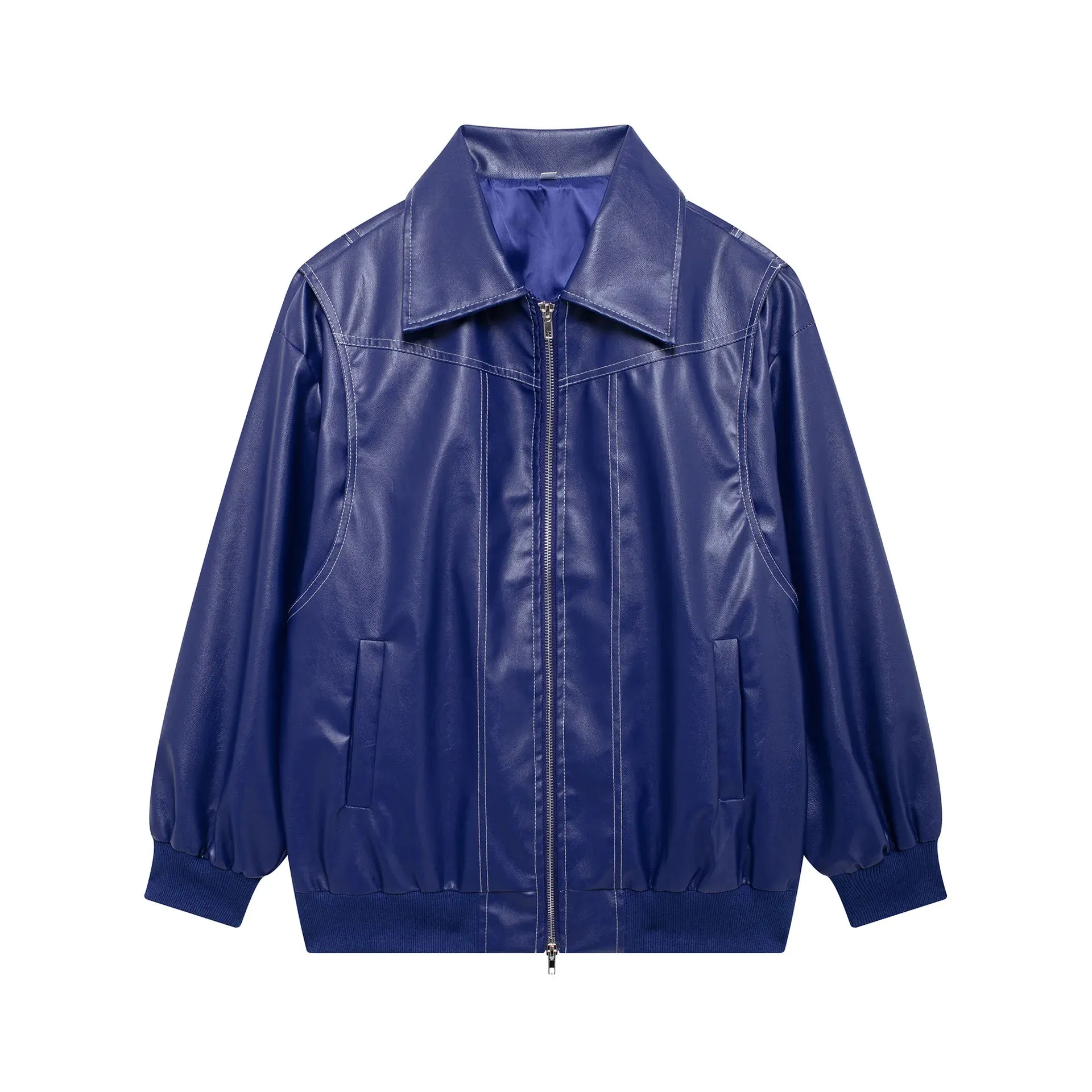 Vintage Contrast Stitch Lapel Long Sleeve Jacket