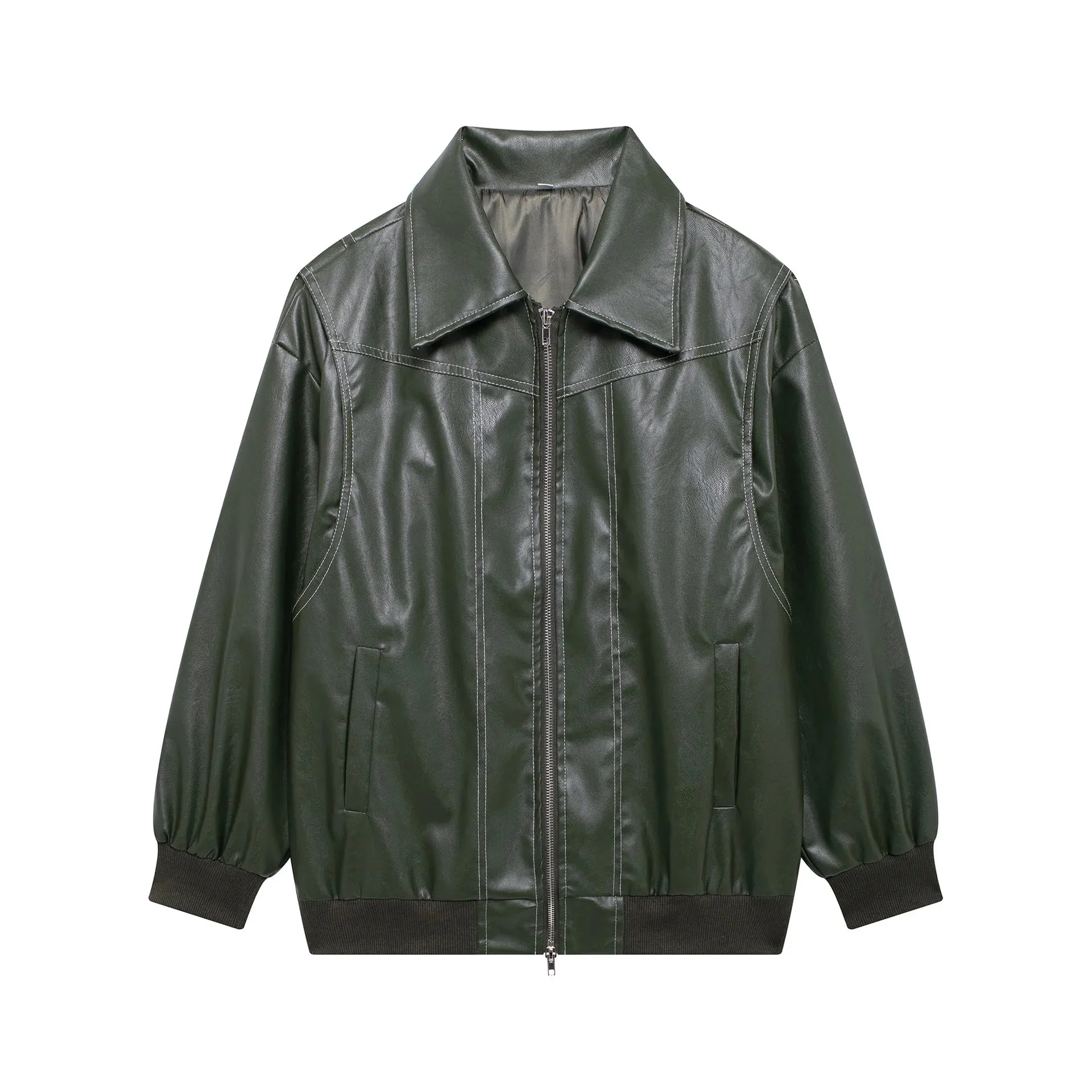 Vintage Contrast Stitch Lapel Long Sleeve Jacket