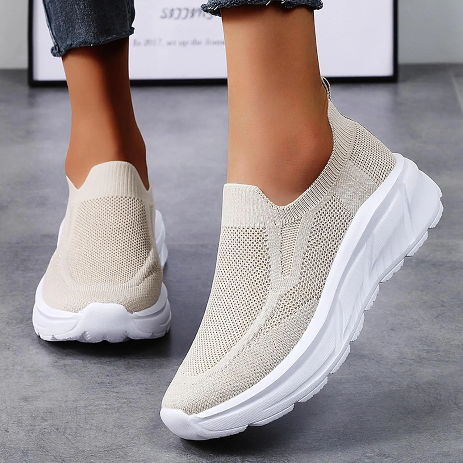 Walking Shoes Women Slip On Sneakers Casual Comfort Mesh Breathable Tennis Shoes Non Slip Workout Athletic Shoes