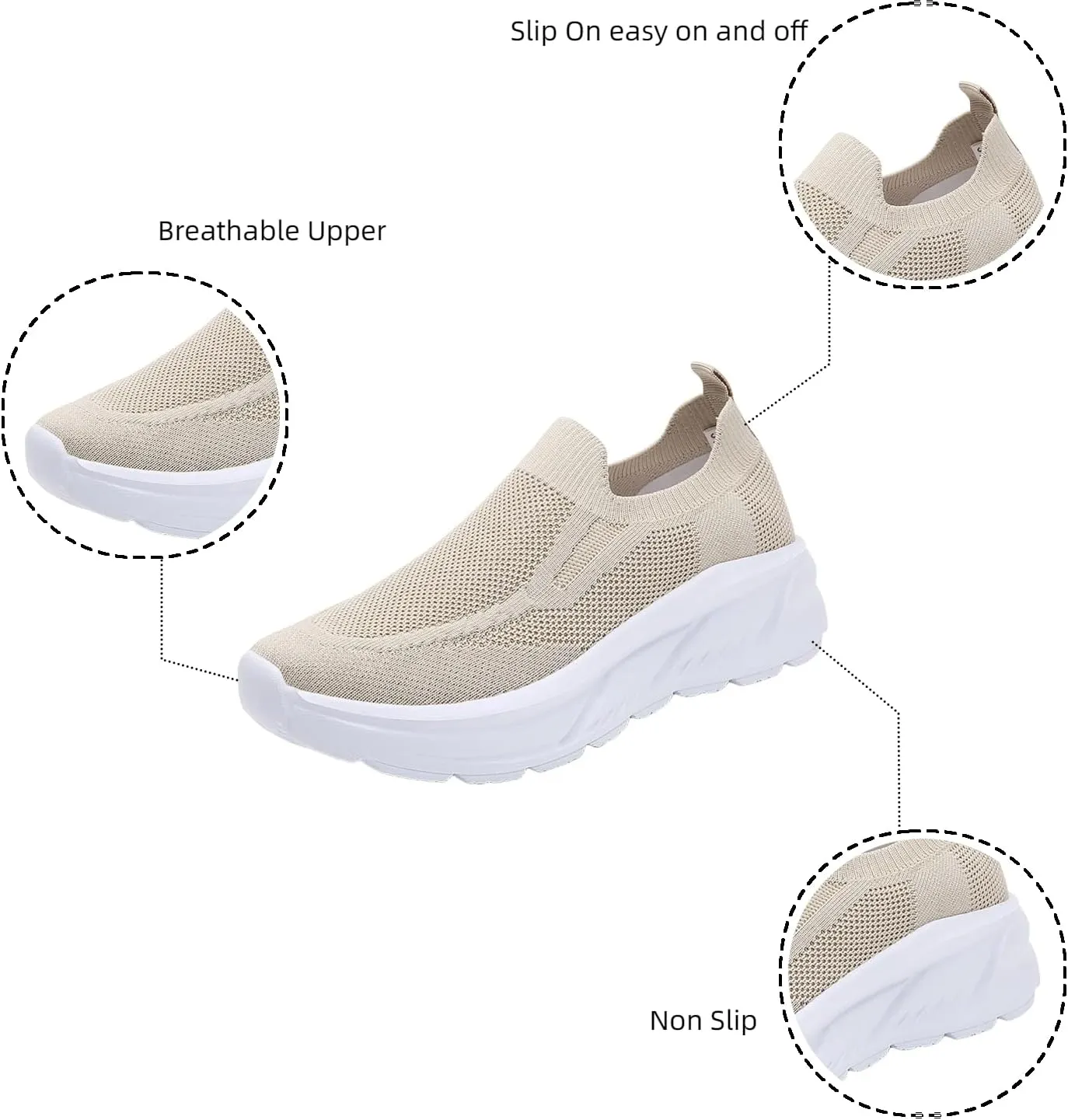Walking Shoes Women Slip On Sneakers Casual Comfort Mesh Breathable Tennis Shoes Non Slip Workout Athletic Shoes