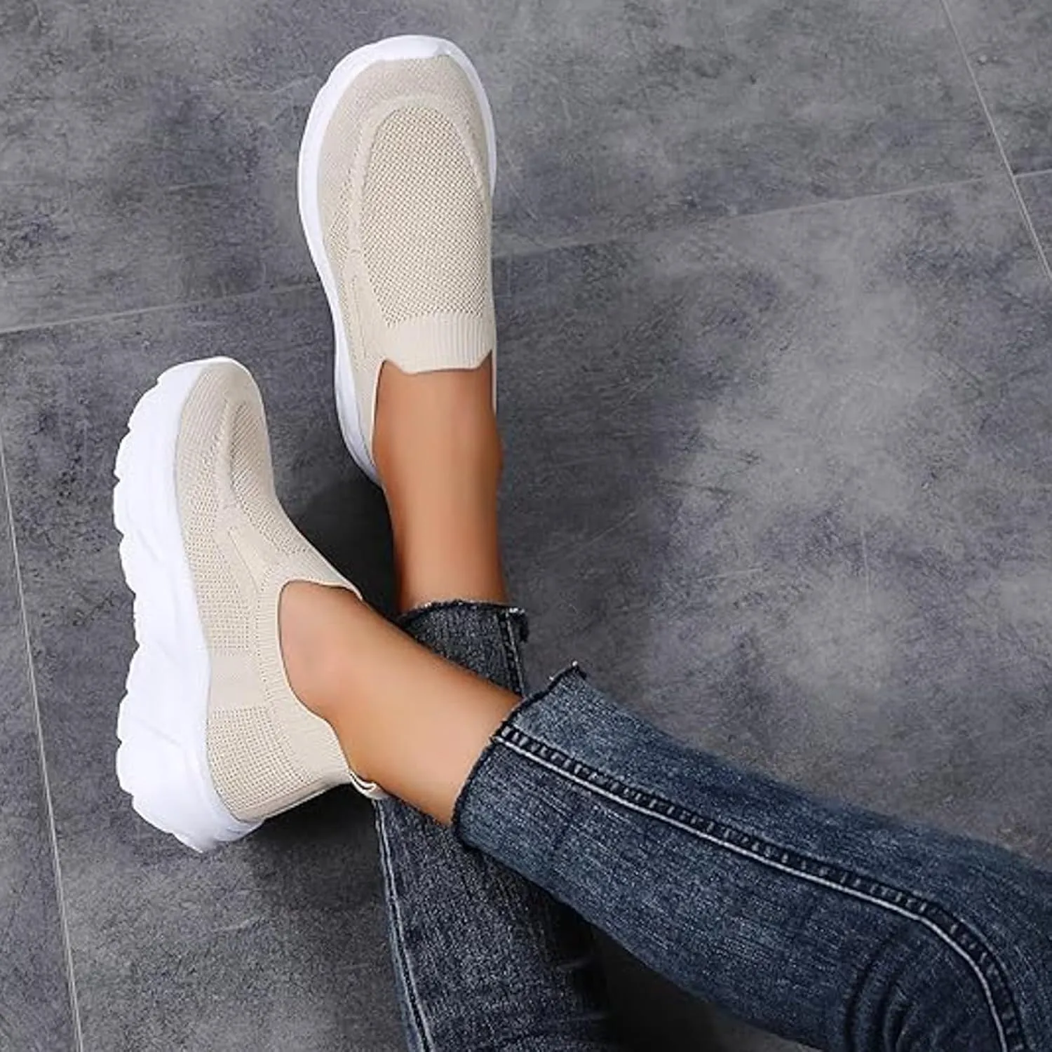 Walking Shoes Women Slip On Sneakers Casual Comfort Mesh Breathable Tennis Shoes Non Slip Workout Athletic Shoes