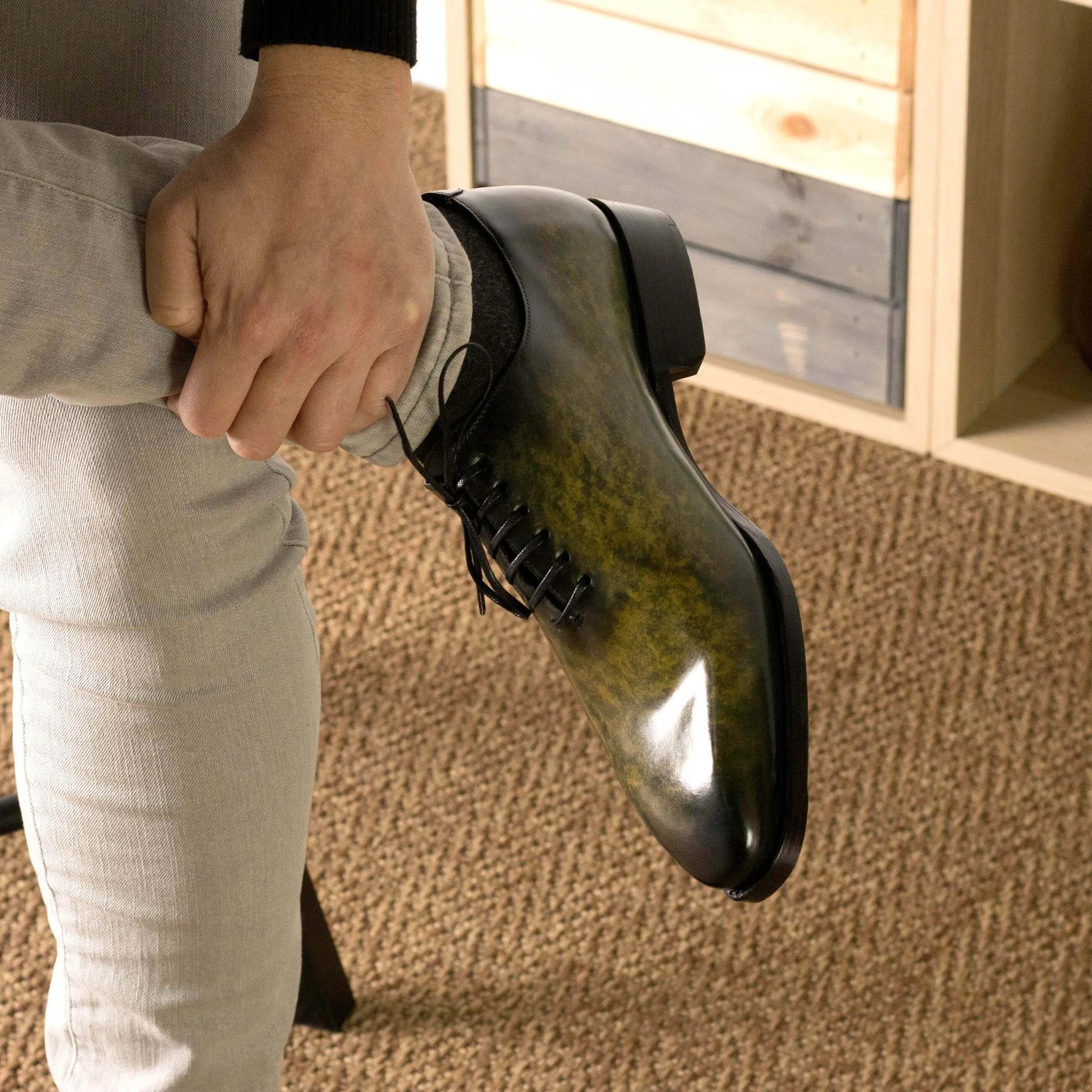 Wholecut Oxford Khaki Patina Leather | Made to Order Luxury Shoes