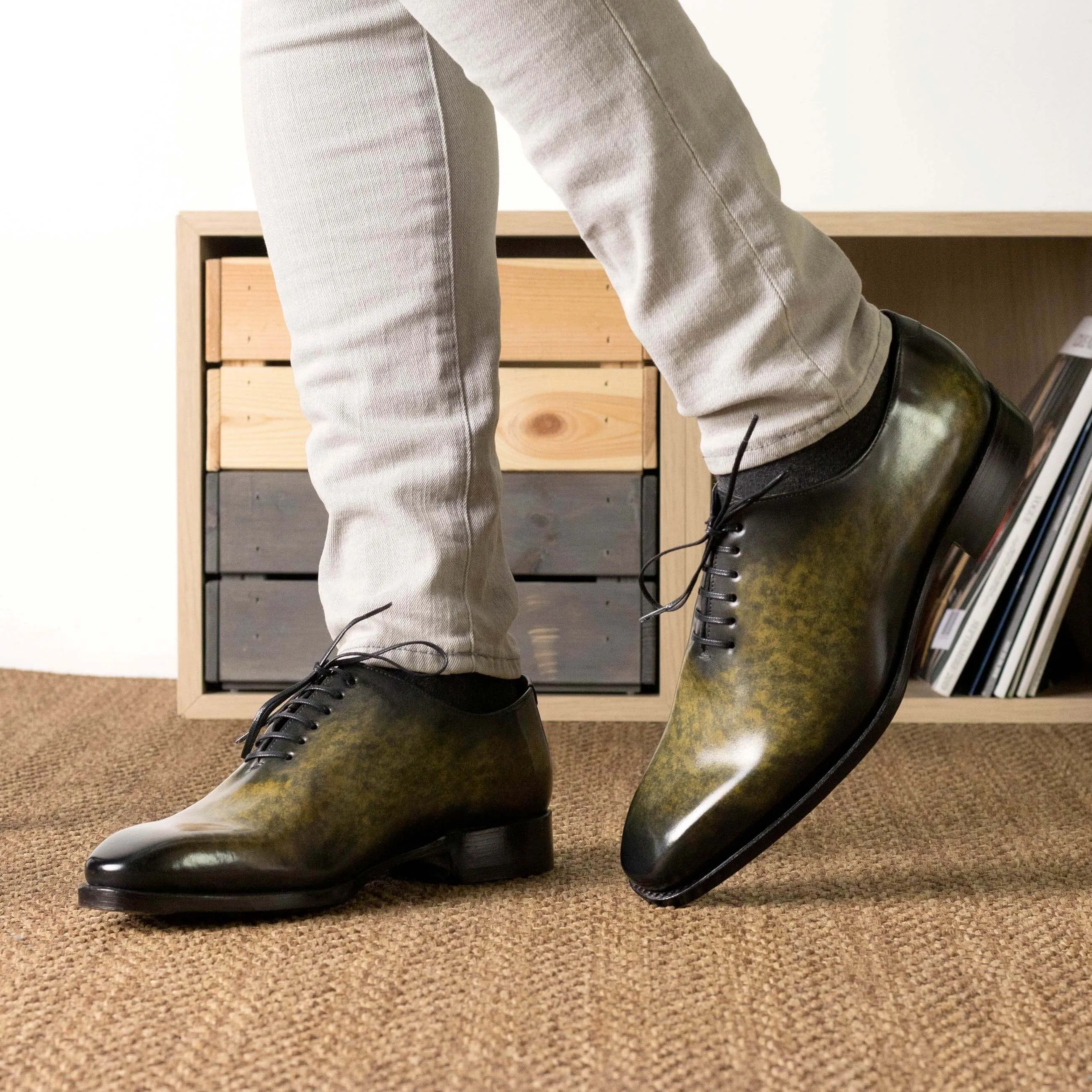 Wholecut Oxford Khaki Patina Leather | Made to Order Luxury Shoes