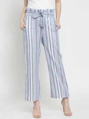Women Blue Striped Relaxed Fit Lower