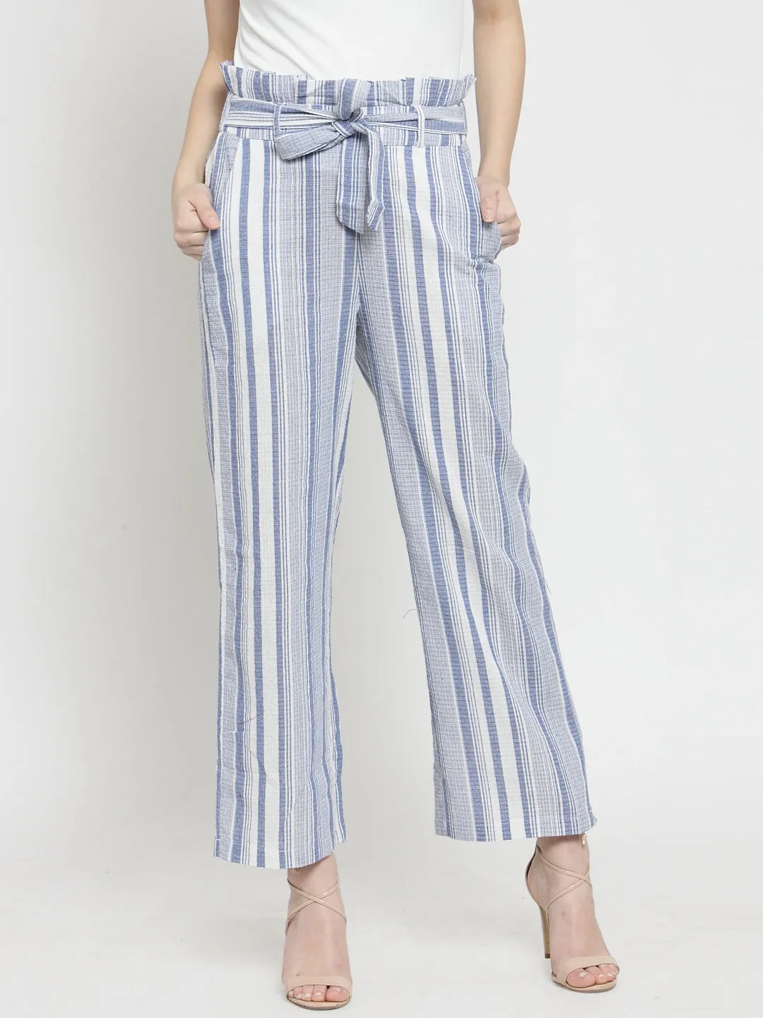Women Blue Striped Relaxed Fit Lower