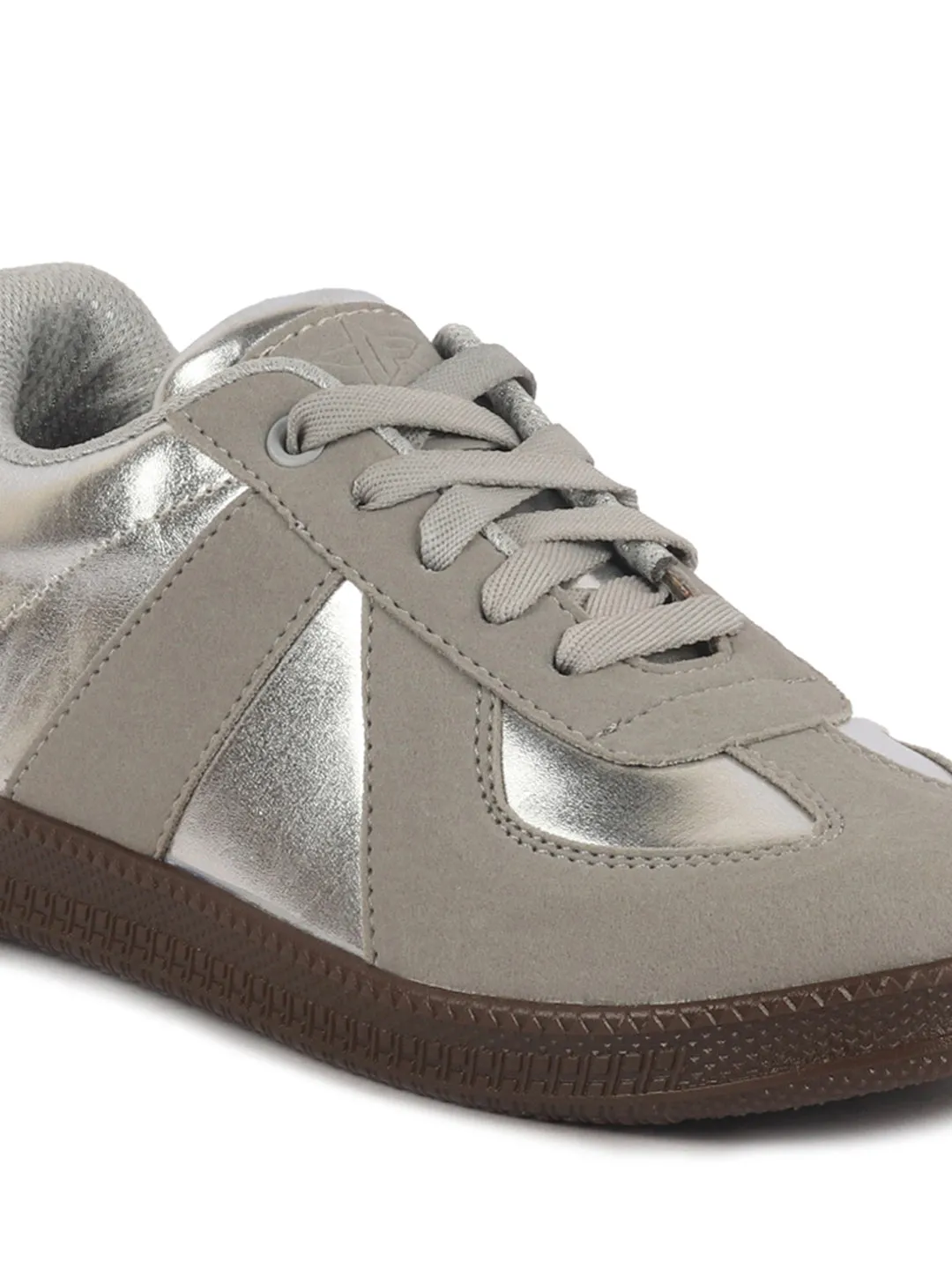 Women Grey Embellished Classic Lace-Up Casual Shoes|Memory Cushioned Comfortable Sneakers
