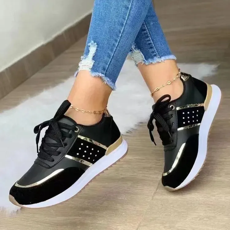Women Wedges Sneakers Lace Up Breathable Sports Shoes