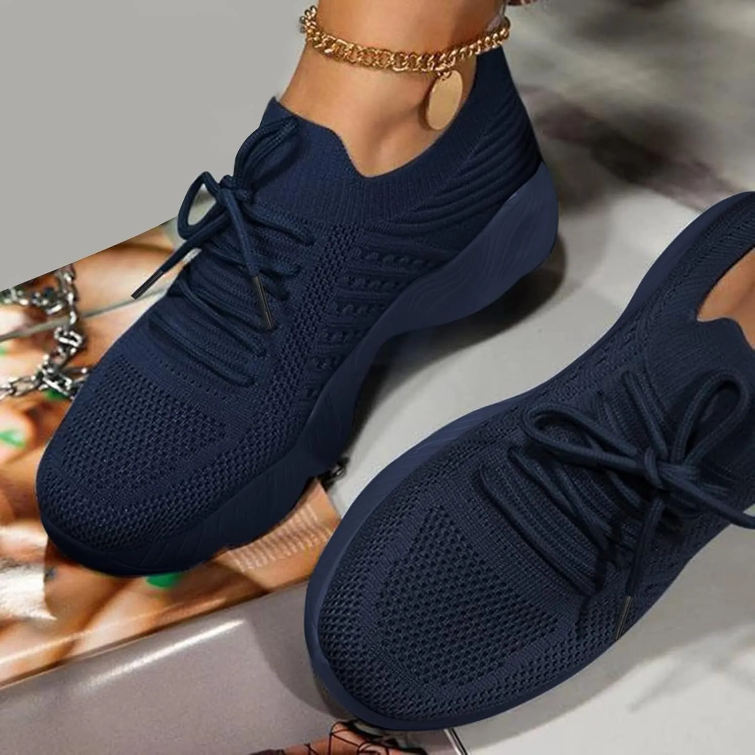 Women's Fashion Sneaker Lace Up Low Top Comfortable Walking Shoes Waterproof Walking Shoes Women Orthopedic Loafers for Women Womens Wedge Sneakers