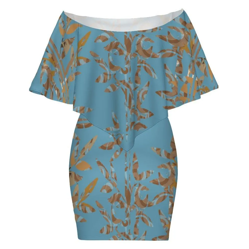 Women's Off-shoulder Shawl Skirt (MXLD017) Blue and Brown Bamboo
