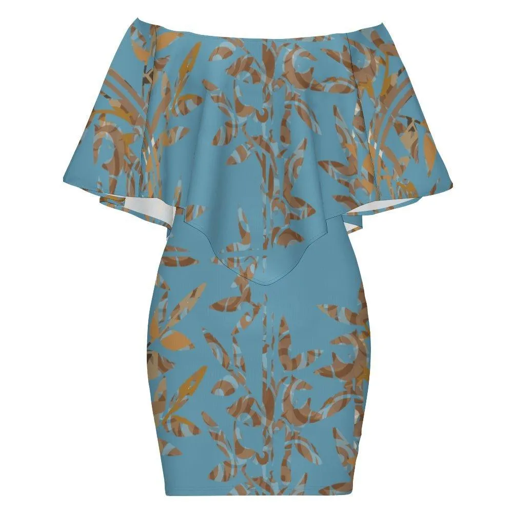Women's Off-shoulder Shawl Skirt (MXLD017) Blue and Brown Bamboo