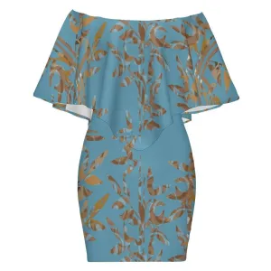 Women's Off-shoulder Shawl Skirt (MXLD017) Blue and Brown Bamboo