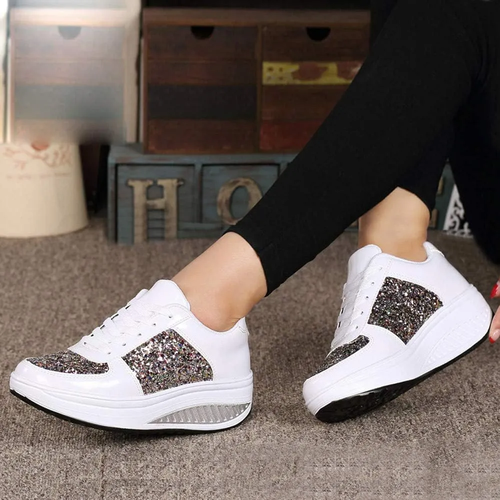 Women's Shoes Sneakers Platform Heghtening Sequin Wedge Athletic Shoes Casual Comfortable Fashion Walking Sport Shoes