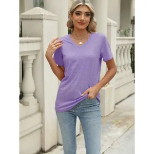 Women's Solid Color V-Neck Short Sleeve Top
