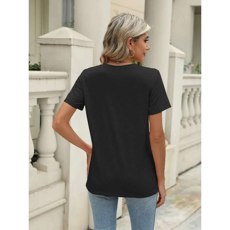 Women's Solid Color V-Neck Short Sleeve Top