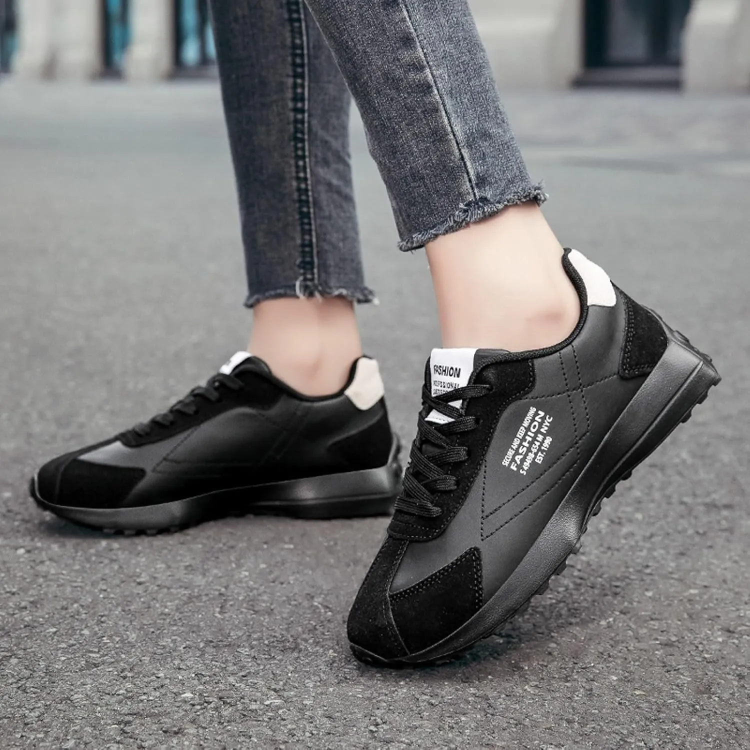 Womens Walking Shoes Slip on Non Slip Memory Foam Comfortable Running Shoes Breathable PU Leather Sports Workout Tennis Shoes Lightweight Fashion Sneakers