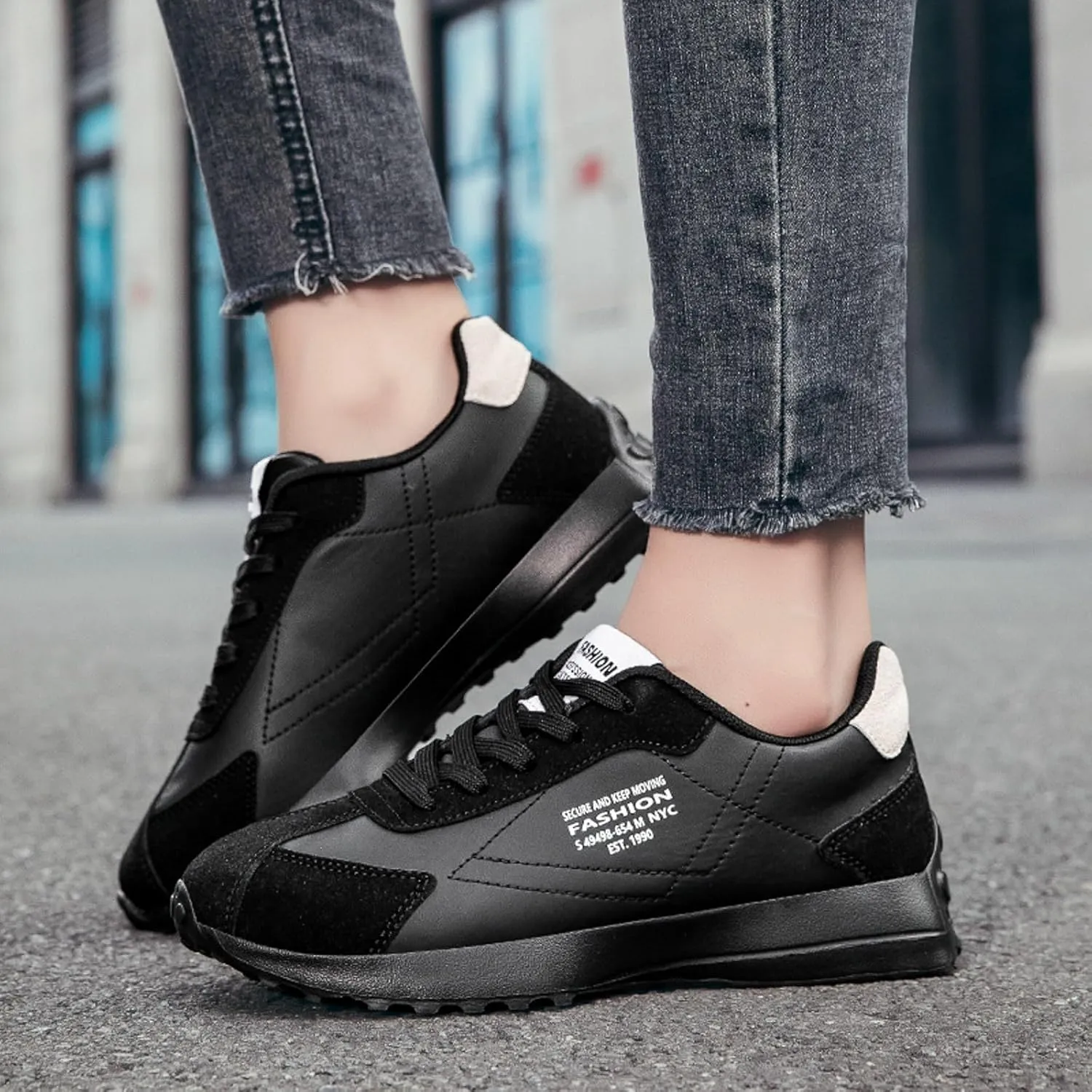 Womens Walking Shoes Slip on Non Slip Memory Foam Comfortable Running Shoes Breathable PU Leather Sports Workout Tennis Shoes Lightweight Fashion Sneakers