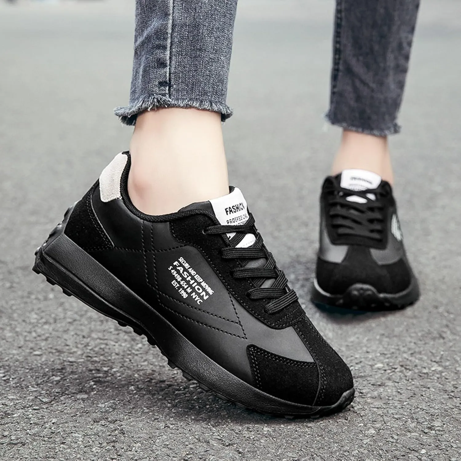 Womens Walking Shoes Slip on Non Slip Memory Foam Comfortable Running Shoes Breathable PU Leather Sports Workout Tennis Shoes Lightweight Fashion Sneakers