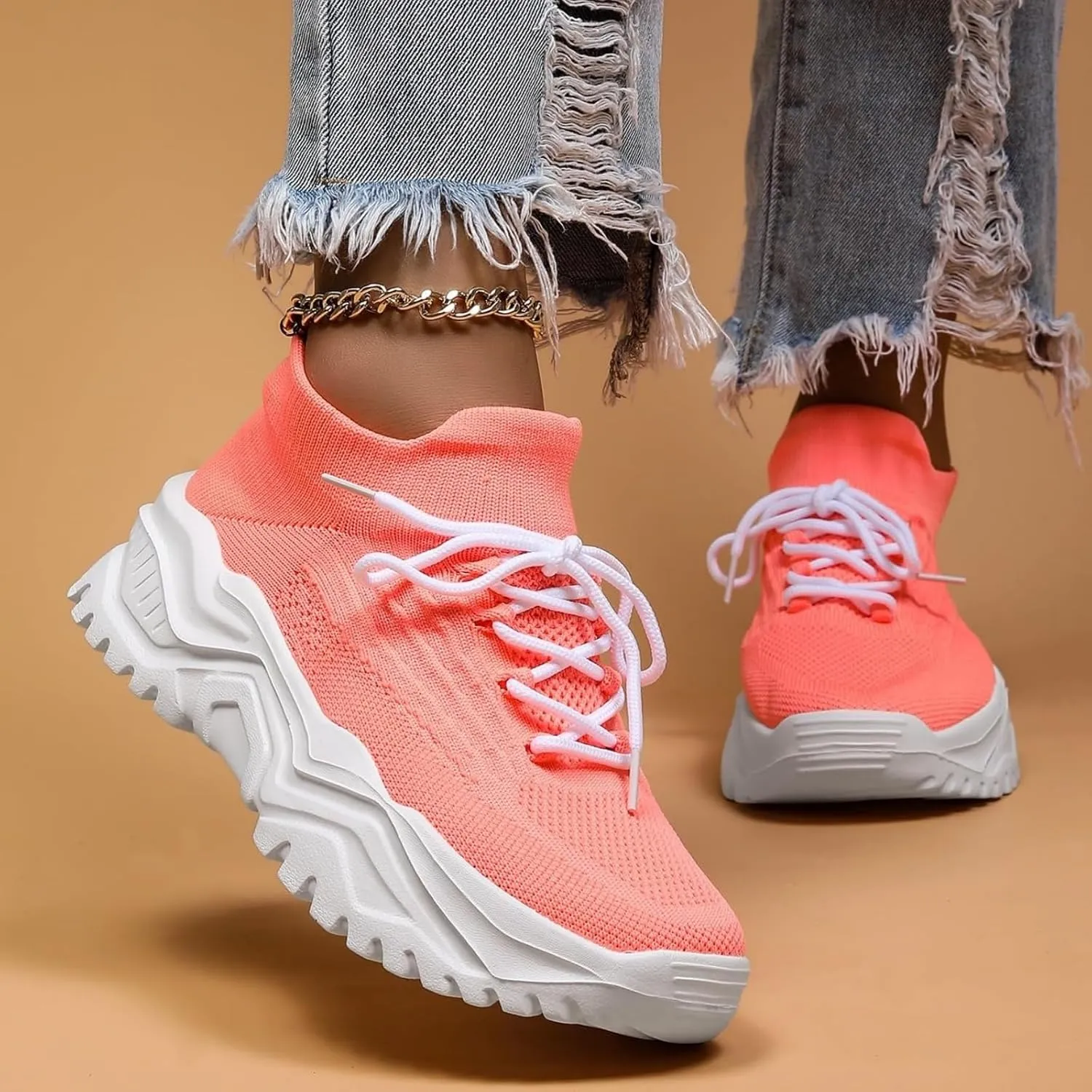 Womens Walking Shoes Sock Sneakers Comfortable Slip On Platform Running Sneaker Casual Mesh Lightweight Fashion Non Slip Tennis Athletic Shoe