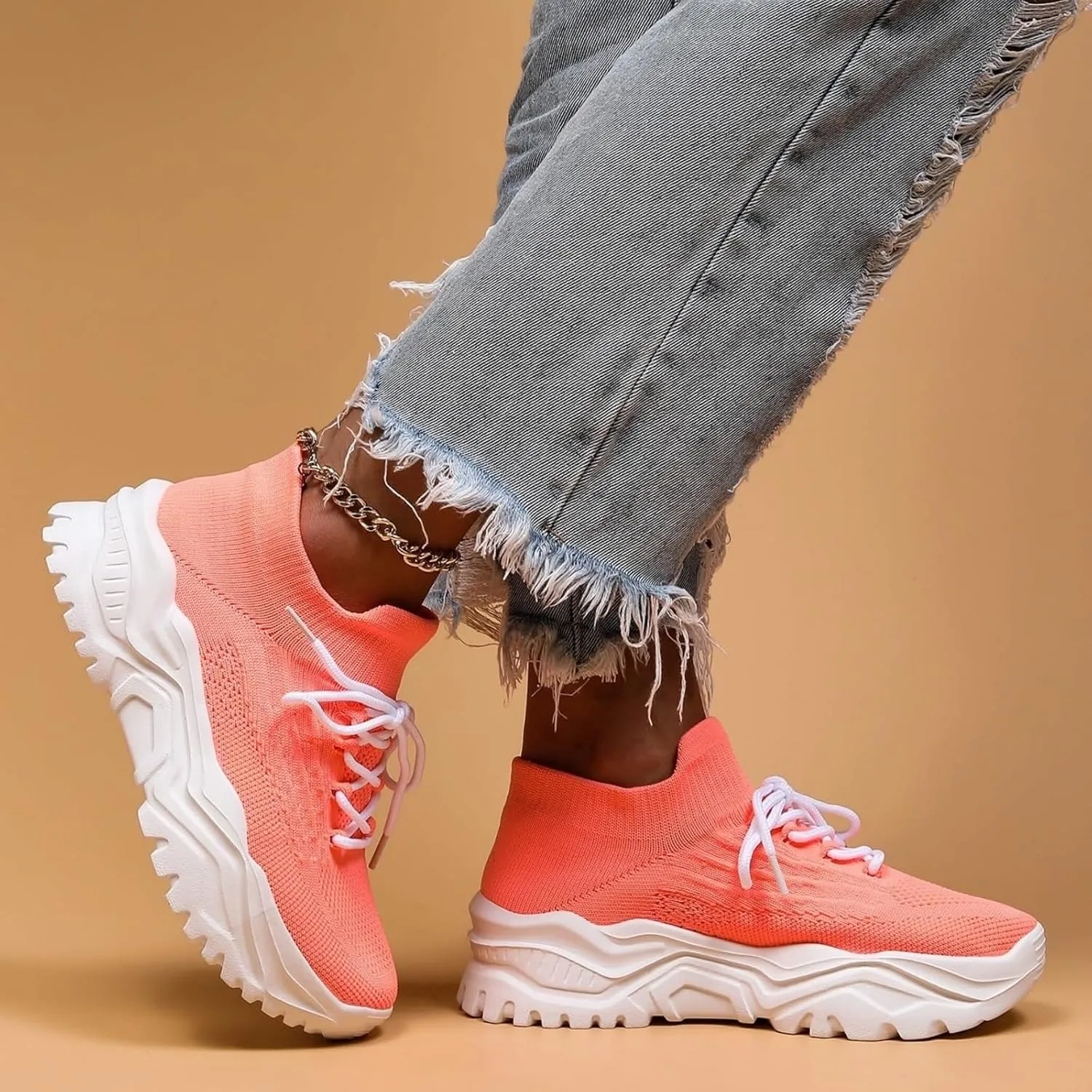 Womens Walking Shoes Sock Sneakers Comfortable Slip On Platform Running Sneaker Casual Mesh Lightweight Fashion Non Slip Tennis Athletic Shoe