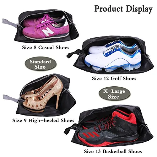 Yamiu Travel Shoe Bags Set Of 4 Waterproof Nylon With Zipper For Men & Women (Black)