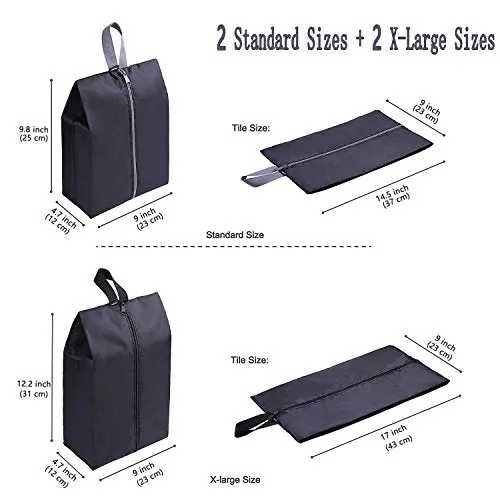 Yamiu Travel Shoe Bags Set Of 4 Waterproof Nylon With Zipper For Men & Women (Black)
