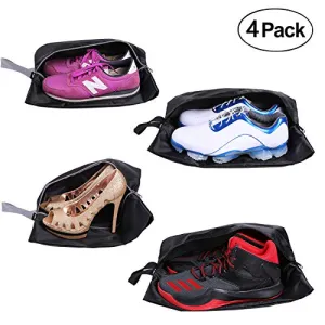 Yamiu Travel Shoe Bags Set Of 4 Waterproof Nylon With Zipper For Men & Women (Black)