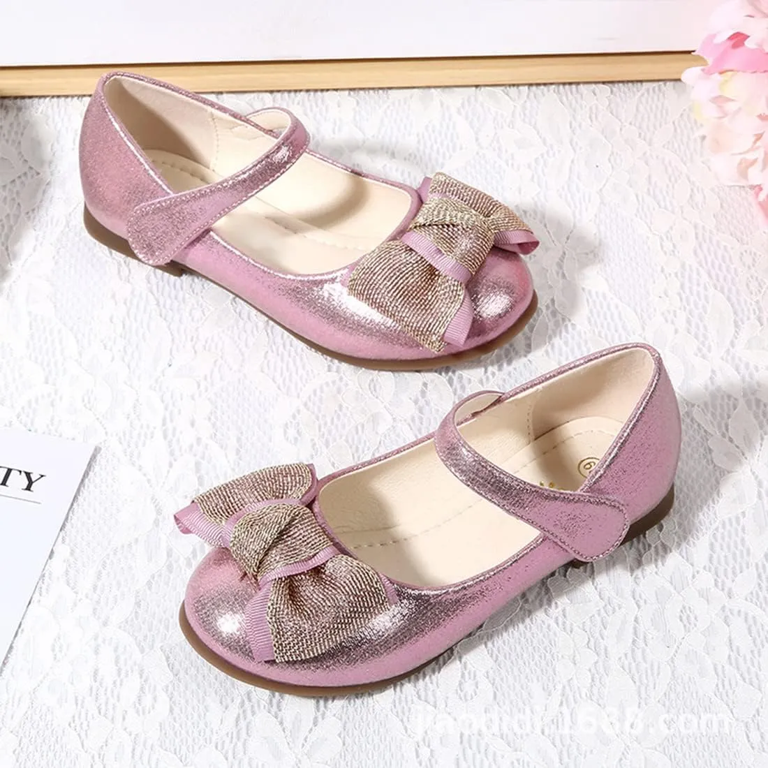 YIBLBOX Girl's Glitter Ballet Flats Bow Ballerina Mary Jane Princess Wedding Dress Shoes for Kids Toddler