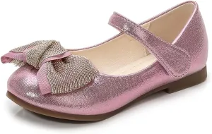 YIBLBOX Girl's Glitter Ballet Flats Bow Ballerina Mary Jane Princess Wedding Dress Shoes for Kids Toddler